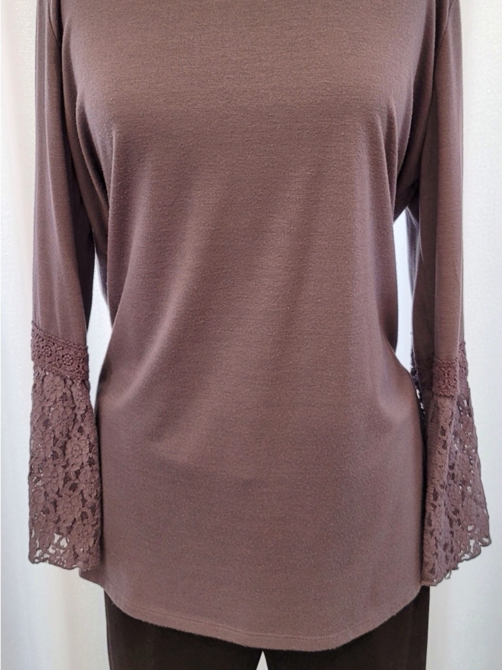 Lace Bell-Sleeve Long Sleeve Top in Steel Blue